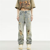 Men Jeans Retro Tattered Jeans Jeans Straight Loose Pants